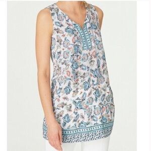 J. Jill white folkloric Floral Paisley tassel tunic top NWT 1X festival boho